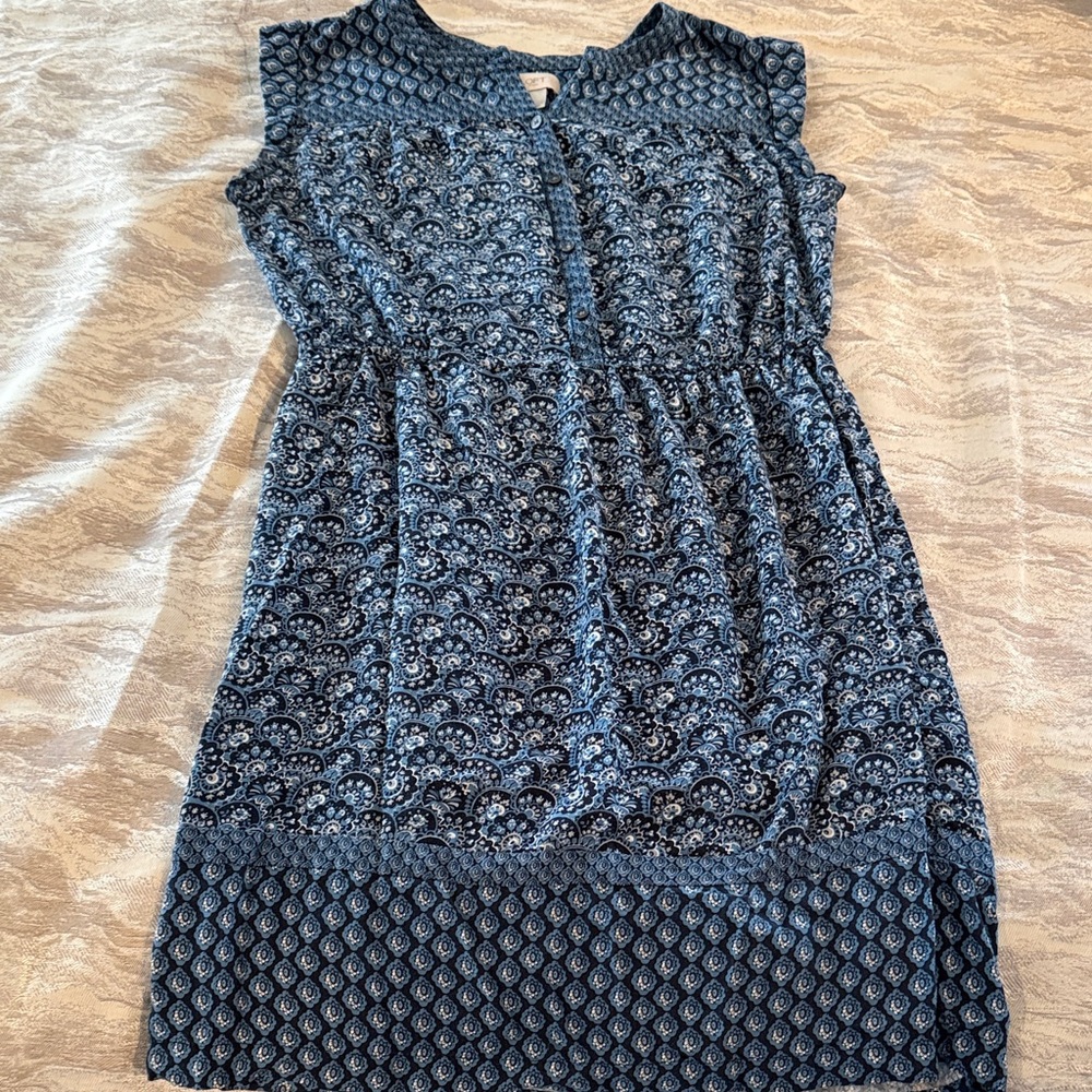 The Loft Women's Blue Printed Cap-Sleeve Casual Dress
